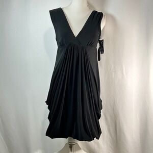 Essentials by ABS Black V Neck Ruched Draped Cocktail Dress Evening Collection M